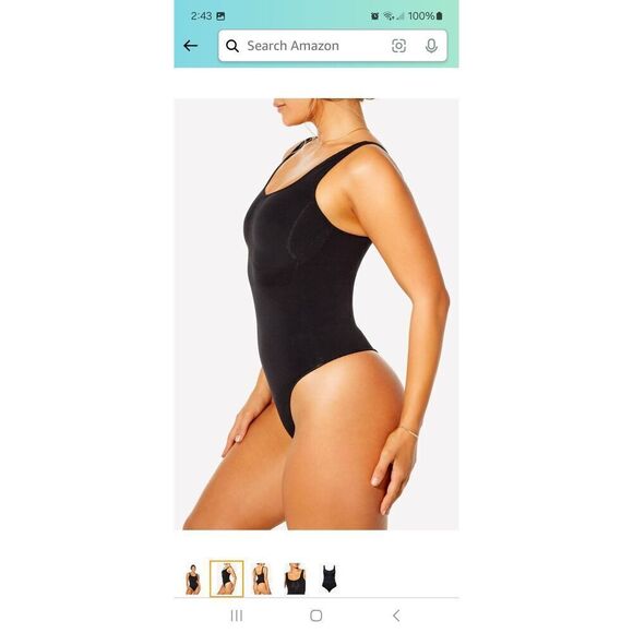 New Medium Large Fabletics Black Nearly Naked Shaping Thong Bodysuit Shapewear - Picture 2 of 8